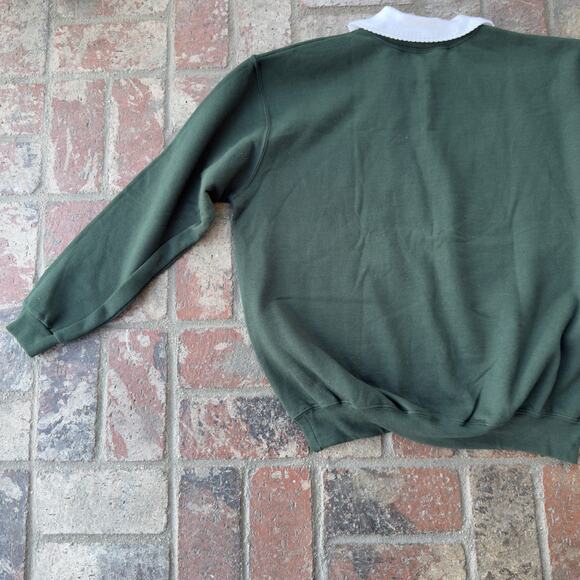Vintage Morning Sun Green Sweatshirt Collared Christmas Trees Cozy Holiday - Picture 6 of 8